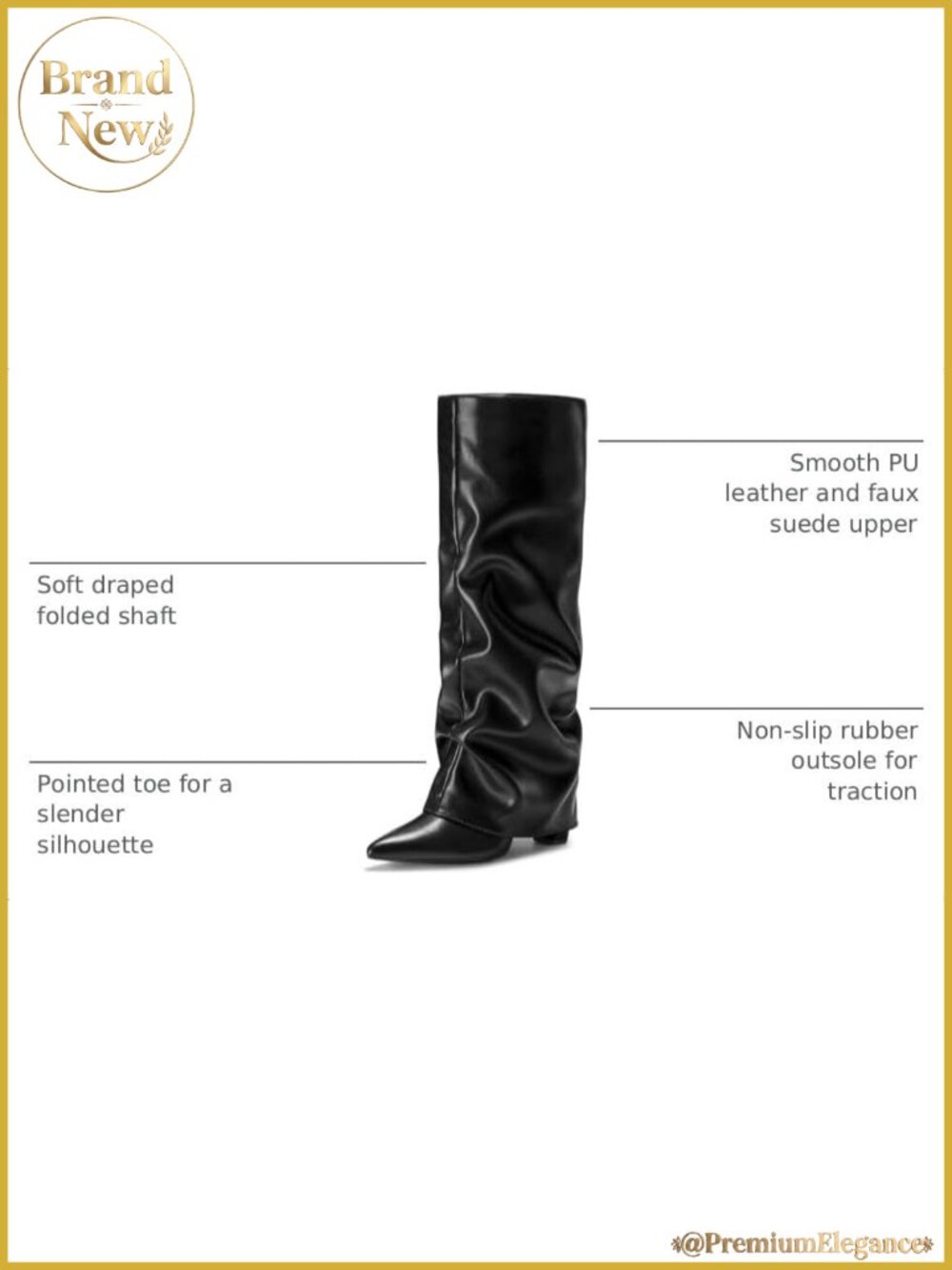Faux Suede PU Leather Knee High Boots Pointed Toe Block Heel Pull On - Picture 2 of 6